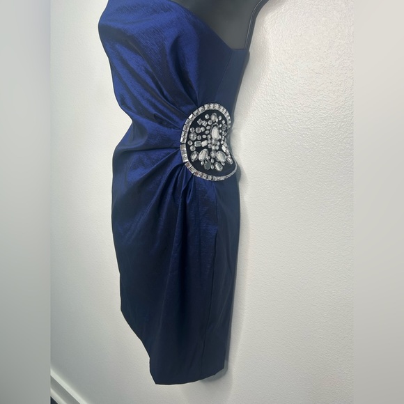 Betsy & Adam Blue Ruched One Shoulder Cocktail Dress - Picture 3 of 10